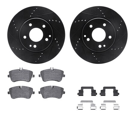 Dynamic Friction Company Front Brake Rotors-Drilled and Slotted-Black with 5000 Advanced Brake Pads includes Hardware 8512-63335